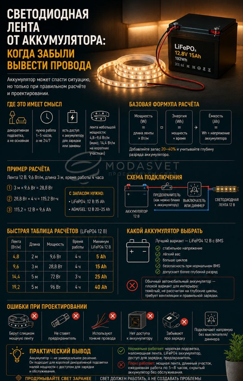 💡 Не вывели провода для подсветки? Не спешите штробить стены.